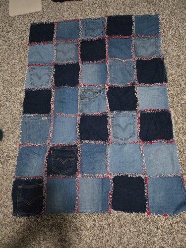 Handmade denim patchwork quilt - handmade,